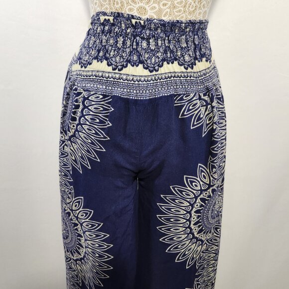 Camaroha Sutra Women's Small Blue Floral Print Layered Split Wide Leg Pants Boho - Picture 8 of 15